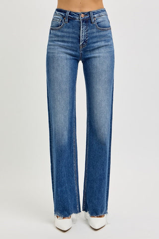 Wide Leg Raw Hem Tummy Control Jeans