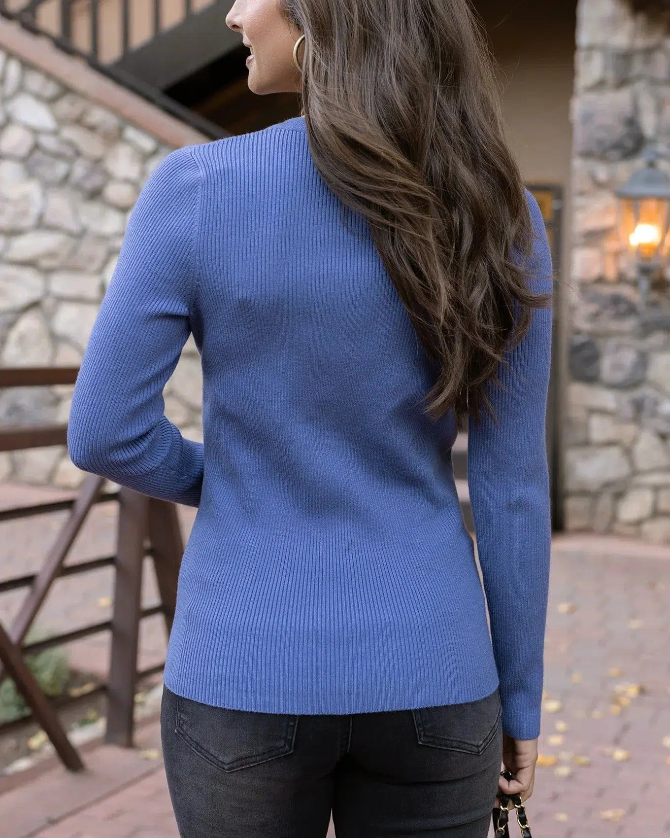 Ribbed Henley Sweater - English Blue