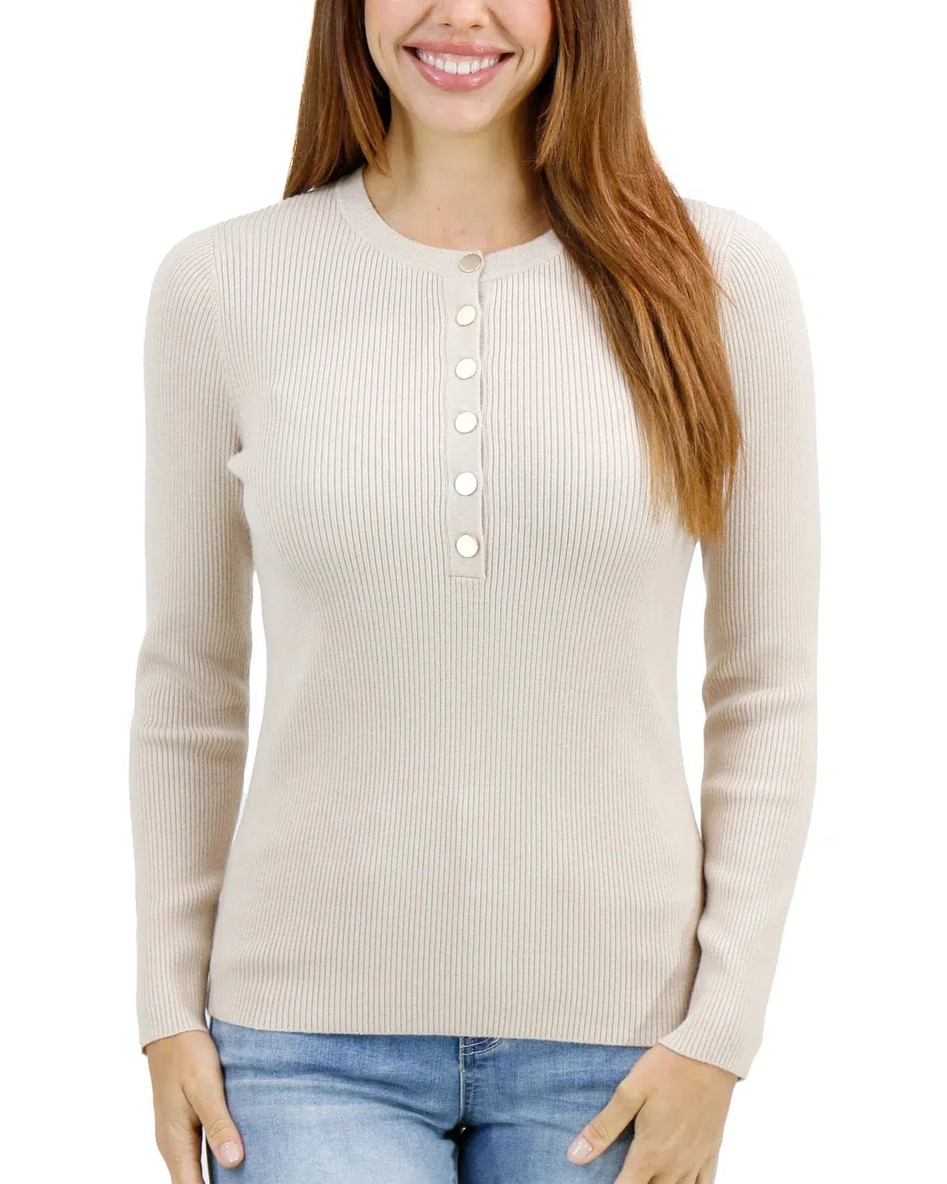 Ribbed Henley Sweater - Oatmeal