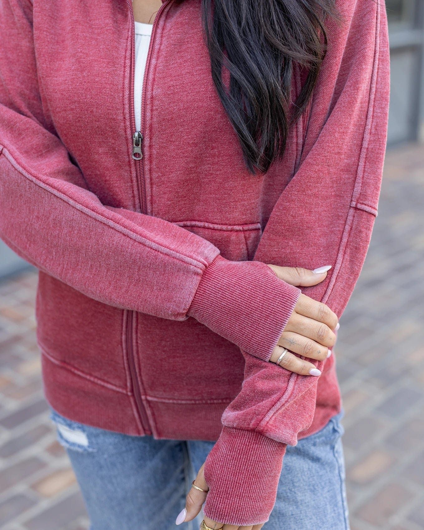 Vintage Washed Red Zip Up