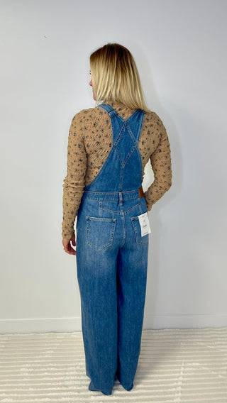 medium wash denim overalls