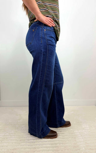 "Ab" Solution Double Side Seam Wide Leg Jeans - Shop Hidden Treasure Boutique