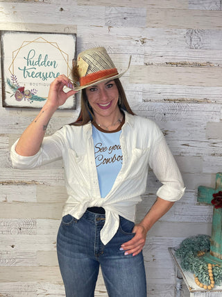 Alice Blue Cowboy Crop Top - Shop Hidden Treasure Boutique