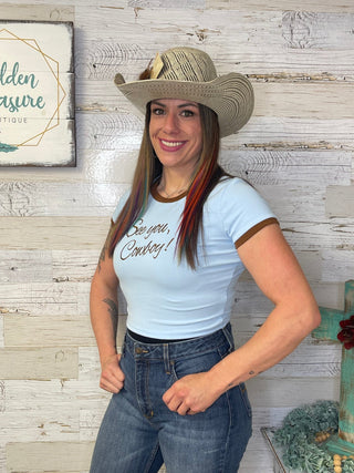 Alice Blue Cowboy Crop Top - Shop Hidden Treasure Boutique