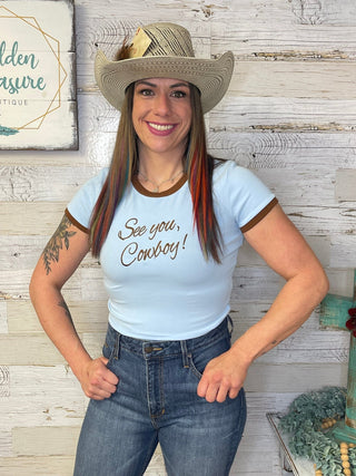 Alice Blue Cowboy Crop Top - Shop Hidden Treasure Boutique
