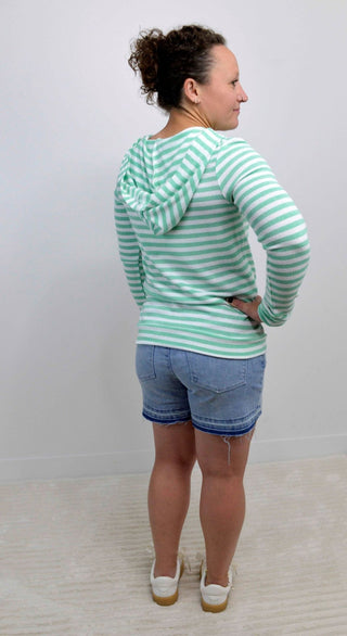 Amelia Green Striped Hoodie - Shop Hidden Treasure Boutique