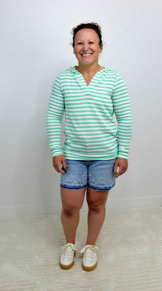 Amelia Green Striped Hoodie - Shop Hidden Treasure Boutique