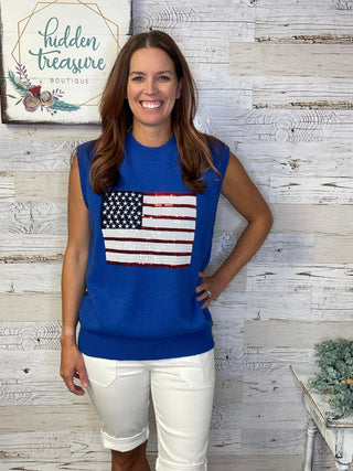 American Flag Sequin Sweater Vest - Shop Hidden Treasure Boutique