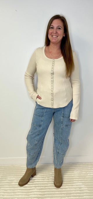 Anna Thermal Top - Oatmeal - Shop Hidden Treasure Boutique