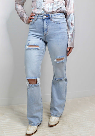 Ashland Straight Leg Distressed Jeans - Shop Hidden Treasure Boutique