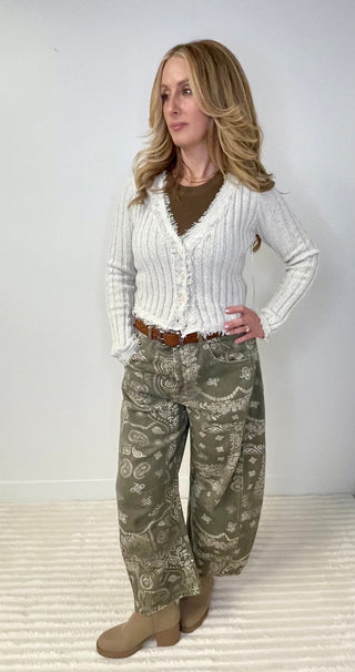 Bandana Printed Barrel Jeans - Shop Hidden Treasure Boutique