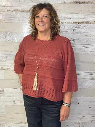 Bell Sleeve Stitch Mix Sweater - Shop Hidden Treasure Boutique