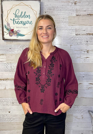 Bella Embroidered Blouse - Shop Hidden Treasure Boutique