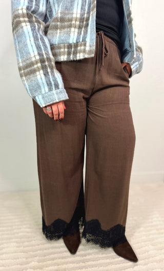 Black Lace Trim Pants - Shop Hidden Treasure Boutique