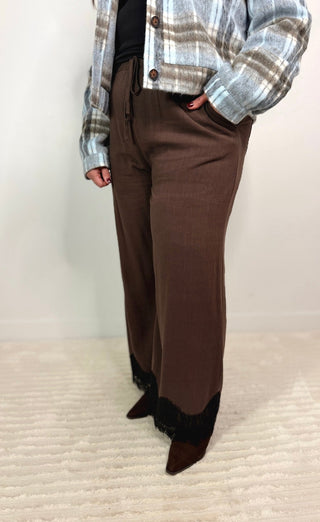 Black Lace Trim Pants - Shop Hidden Treasure Boutique