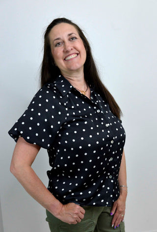 Black Polka Dot Blouse - Shop Hidden Treasure Boutique