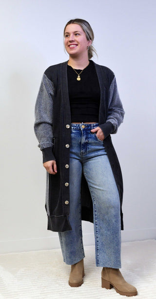 Black Sweatshirt Cardigan - Shop Hidden Treasure Boutique