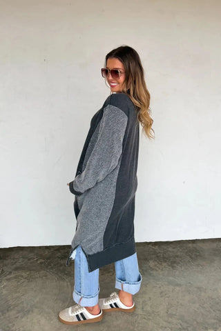 Black Sweatshirt Cardigan - Shop Hidden Treasure Boutique