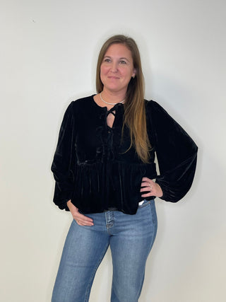 Black Velvet Holiday Blouse - Shop Hidden Treasure Boutique