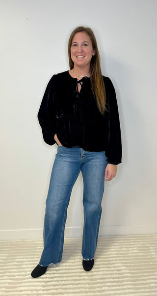 Black Velvet Holiday Blouse - Shop Hidden Treasure Boutique
