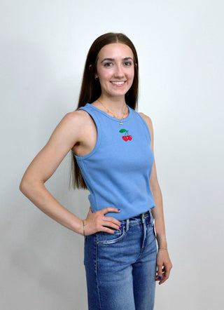 Blue Cherry Tank Top - Shop Hidden Treasure Boutique