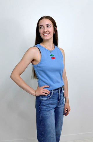 Blue Cherry Tank Top - Shop Hidden Treasure Boutique
