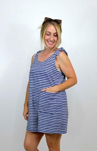 Blue Sunny Stripe Romper - Shop Hidden Treasure Boutique