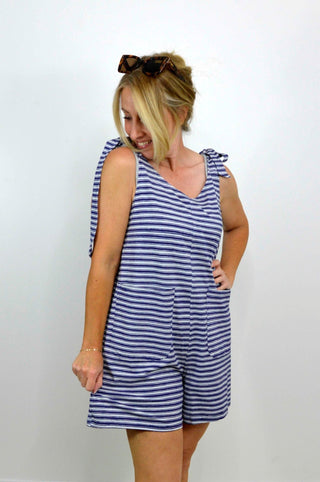 Blue Sunny Stripe Romper - Shop Hidden Treasure Boutique