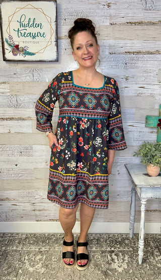 Boho Border Print Dress - Shop Hidden Treasure Boutique