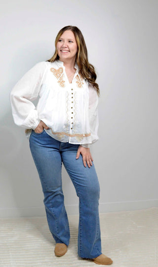 Boho Embroidered Peasant Blouse - Shop Hidden Treasure Boutique