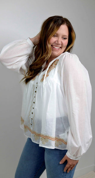 Boho Embroidered Peasant Blouse - Shop Hidden Treasure Boutique