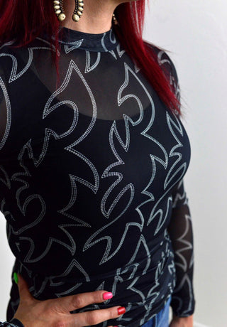 Boot Stitch Mesh Top - Shop Hidden Treasure Boutique