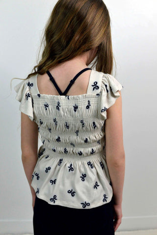 Bow Smocked Ruffle Top - Shop Hidden Treasure Boutique