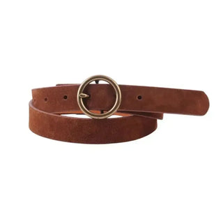Brass Circle Caramel Leather Belt - Shop Hidden Treasure Boutique