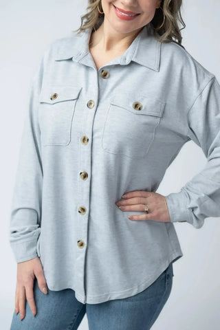 Brenna Button Down - Grey - Shop Hidden Treasure Boutique