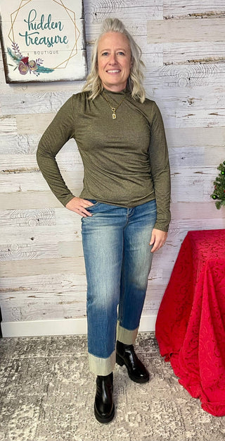 Bronze Asymmetrical Knit Top - Shop Hidden Treasure Boutique