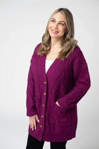 Brooks Button Cardigan - Magenta - Shop Hidden Treasure Boutique