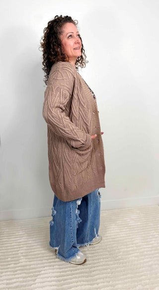 Brooks Button Cardigan - Mocha - Shop Hidden Treasure Boutique