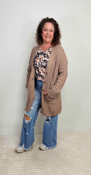 Brooks Button Cardigan - Mocha - Shop Hidden Treasure Boutique