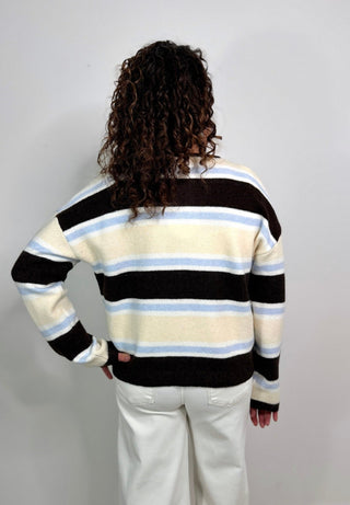 Brown & Blue Stripe Cardigan - Shop Hidden Treasure Boutique