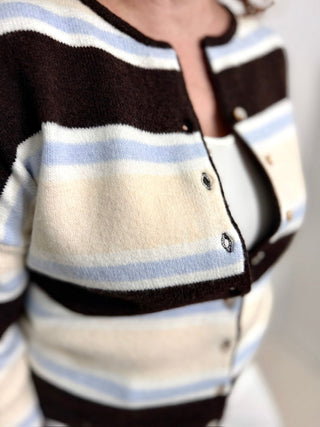 Brown & Blue Stripe Cardigan - Shop Hidden Treasure Boutique