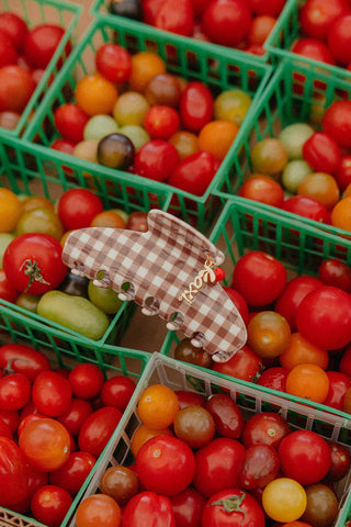 BROWN GINGHAM TOMATO CHARM CLAW - Shop Hidden Treasure Boutique