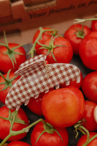 BROWN GINGHAM TOMATO CHARM CLAW - Shop Hidden Treasure Boutique