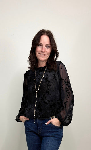 Bubble Hem Black Printed Blouse - Shop Hidden Treasure Boutique