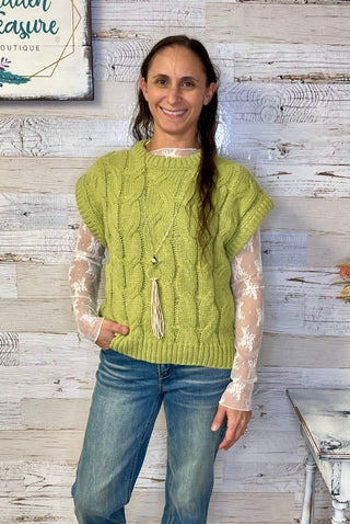 Cabled Knit Sweater Vest - Ivy - Shop Hidden Treasure Boutique