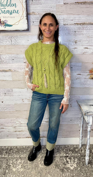 Cabled Knit Sweater Vest - Ivy - Shop Hidden Treasure Boutique