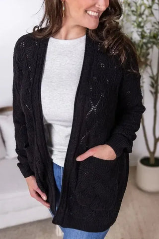 Carolyn Open Knit Cardigan - Black - Shop Hidden Treasure Boutique