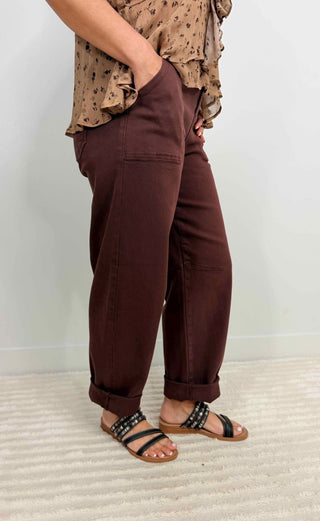 Chocolate Cuffed Barrel Pants - Shop Hidden Treasure Boutique
