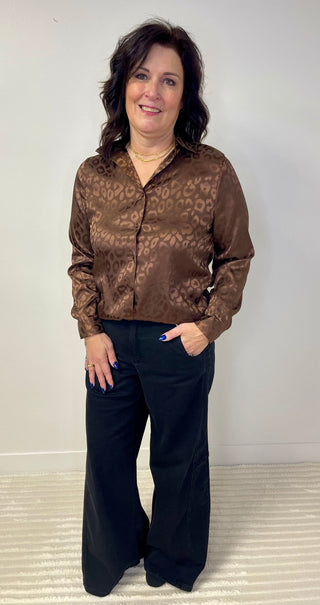 Chocolate Leopard Blouse - Shop Hidden Treasure Boutique