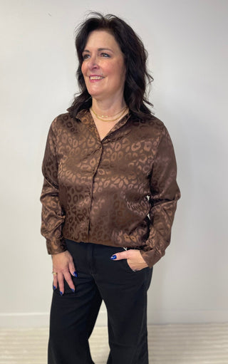 Chocolate Leopard Blouse - Shop Hidden Treasure Boutique